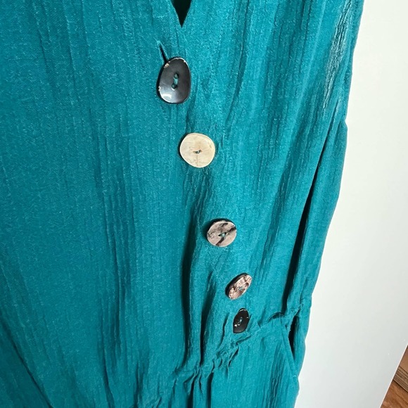 Soft Surroundings Women's Rio Jumpsuit Size PL Green Blue V Neck Gauze Pockets - Picture 5 of 11